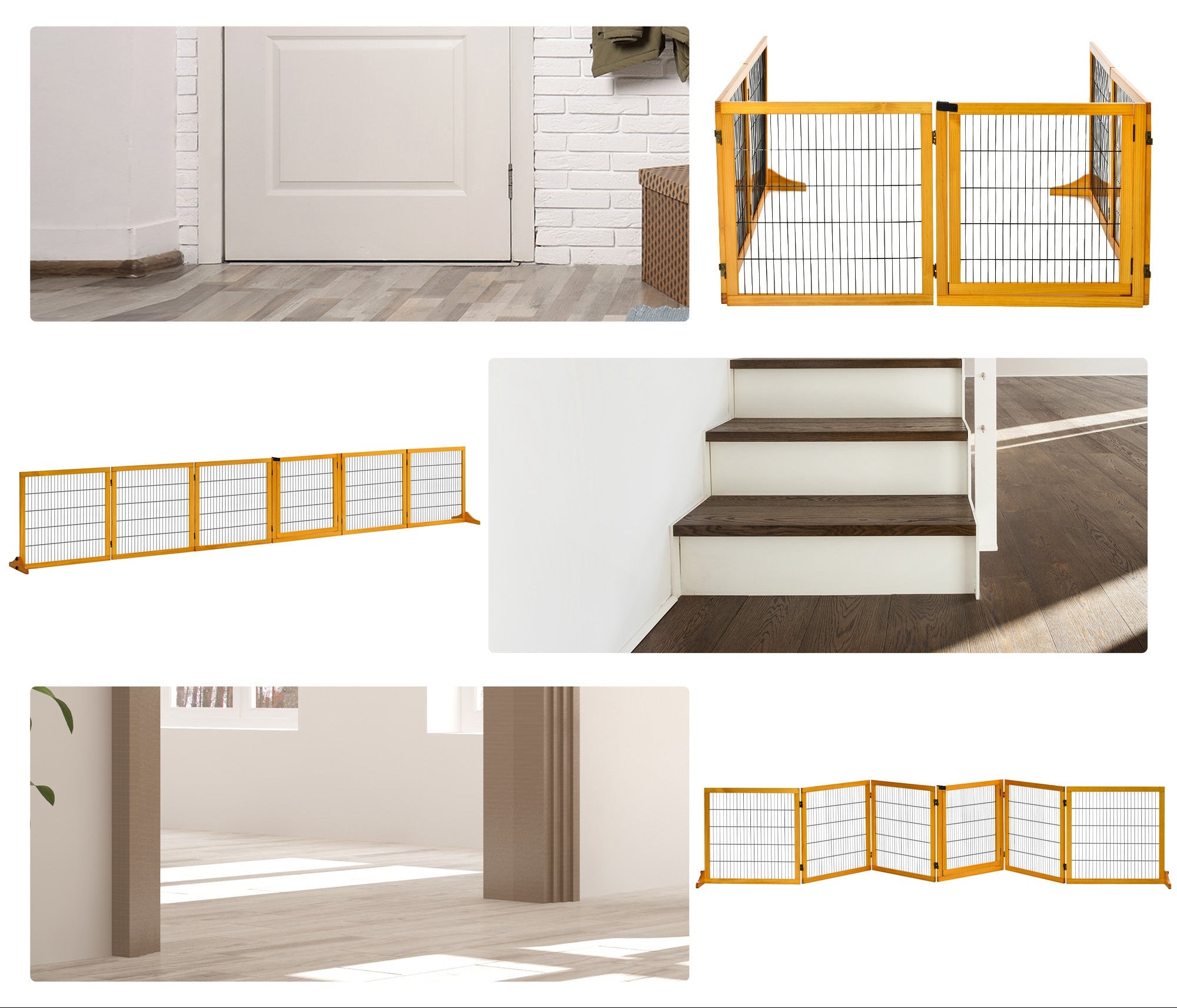PawHut Justerbart Hundstaket i Massiv Furu – 6 Paneler – Gul – 432 cm