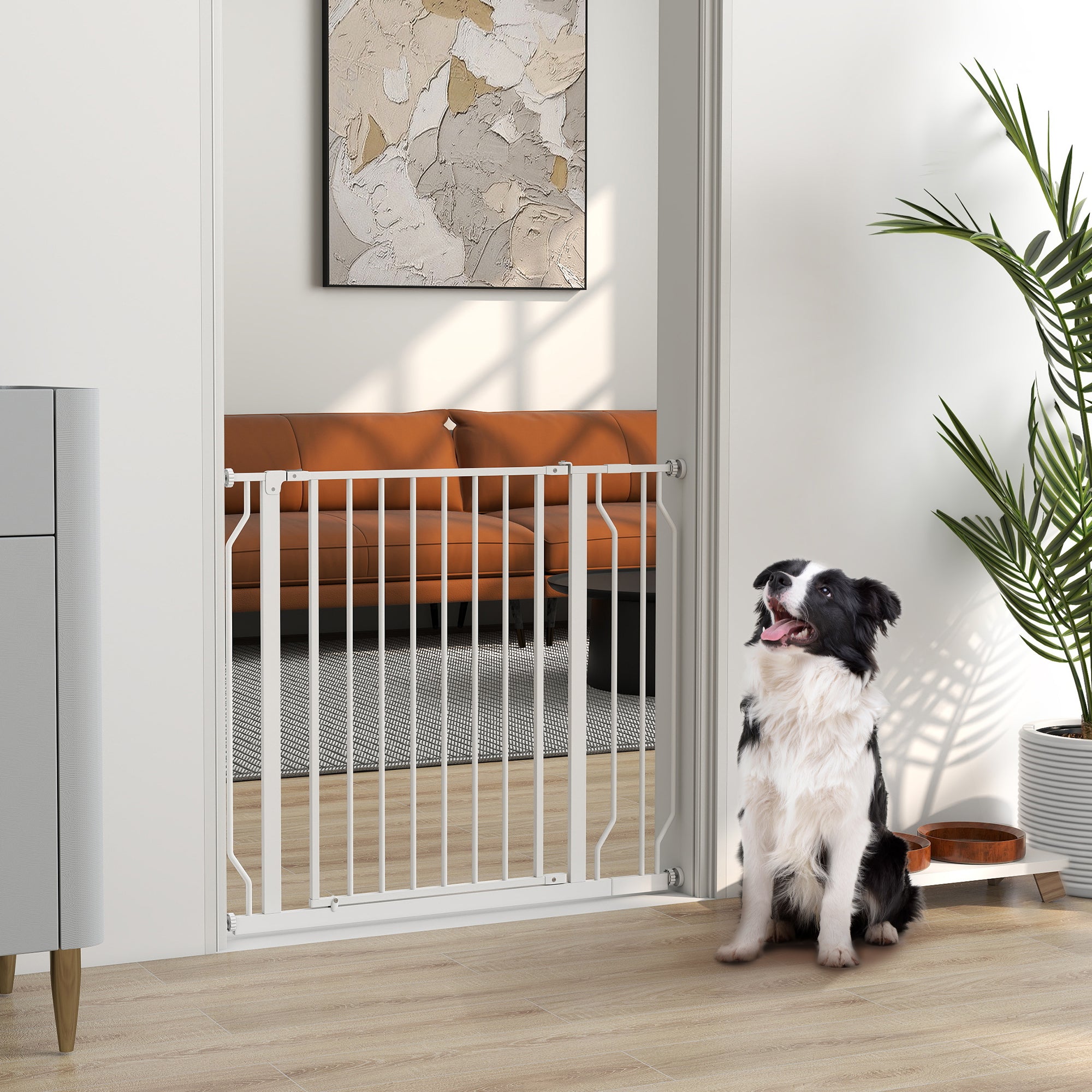 PawHut Tryckmonterad Säkerhetsgrind för Husdjur – Vit – 75–95 cm