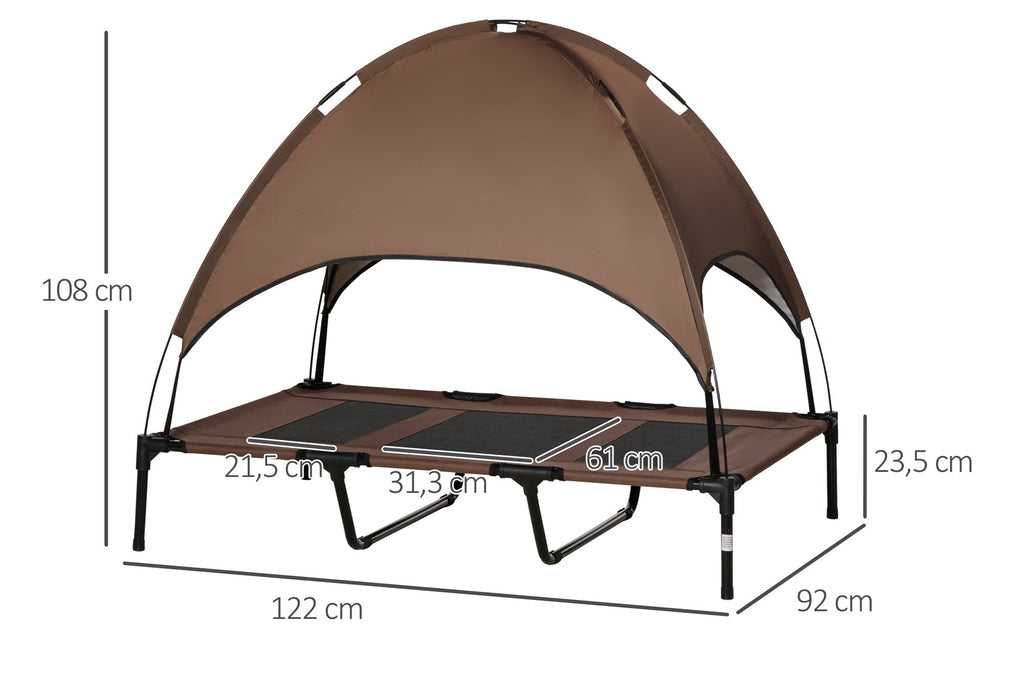 PawHut Upphöjd Hundbädd med Soltak XXL – Kaffe/Svart – 122 x 92 cm