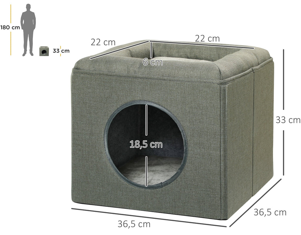 2-i-1 Kattgrotta och utsiktsplats med mjuk dyna – Grön, 33 cm