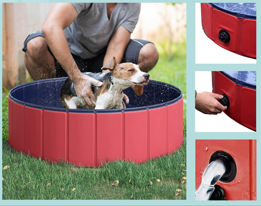 Kompakt Hopfällbar Hundpool – Röd/Blå – Ø100 x 30 cm