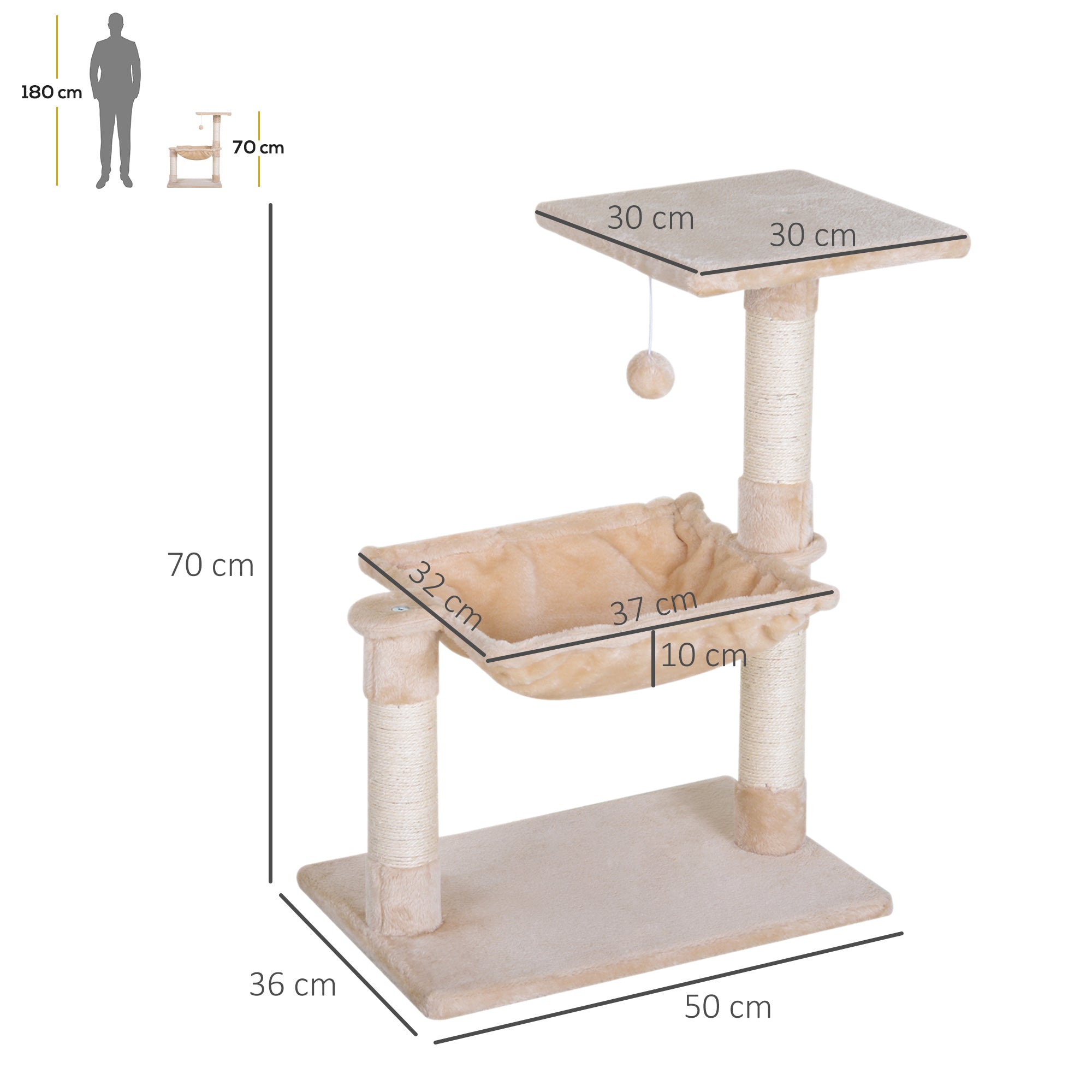 Klösträd 70 cm med hängmatta och utsiktsplatser – Beige