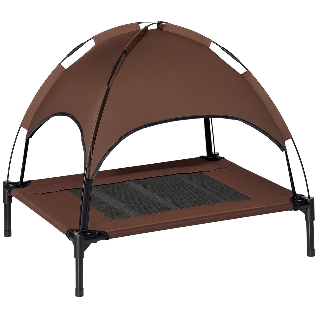 PawHut Upphöjd Hundbädd med Soltak – Kaffe/Svart – 76 x 61 cm