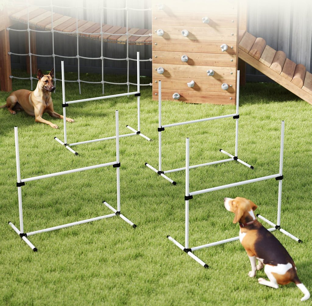 PawHut Agility-set för Hundar – 4 Hinder med Justerbar Höjd – Vit – Inkl. Bärväska