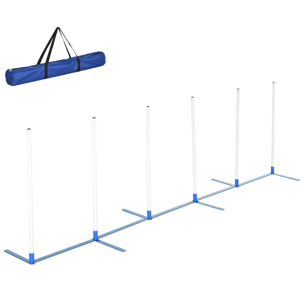 Professionellt Agility-slalom för Hundar – 6 Stolpar med Bärväska – Blå/Vit