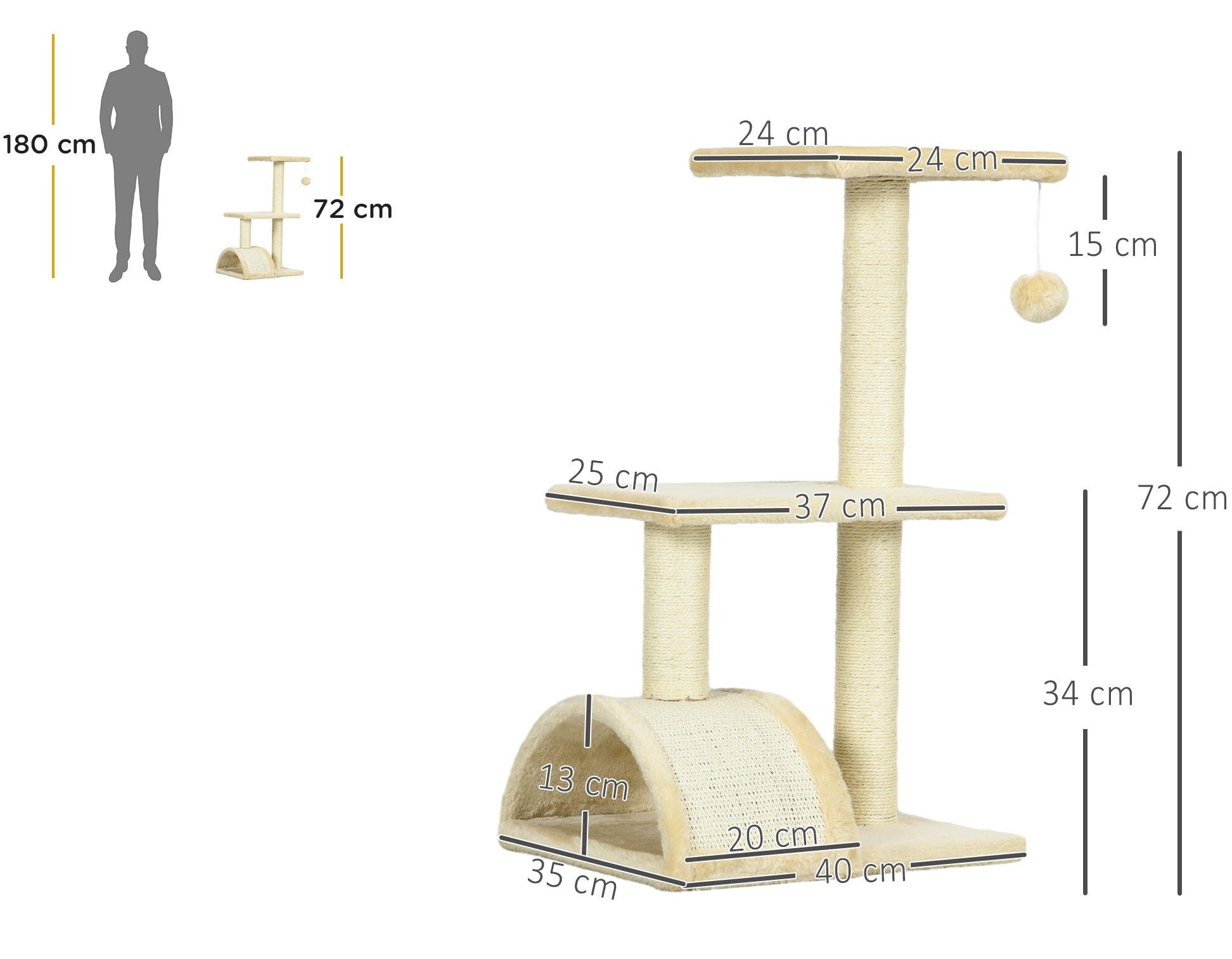 Klösträd med utsiktsplattform och böjd klösbräda – Cremévit, 72 cm