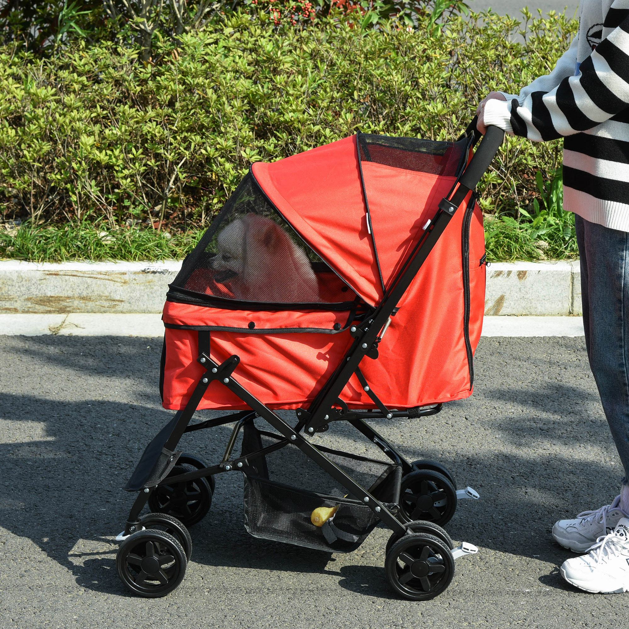 PawHut Vändbar Hundvagn för Små Hundar – Röd – Upp till 10 kg