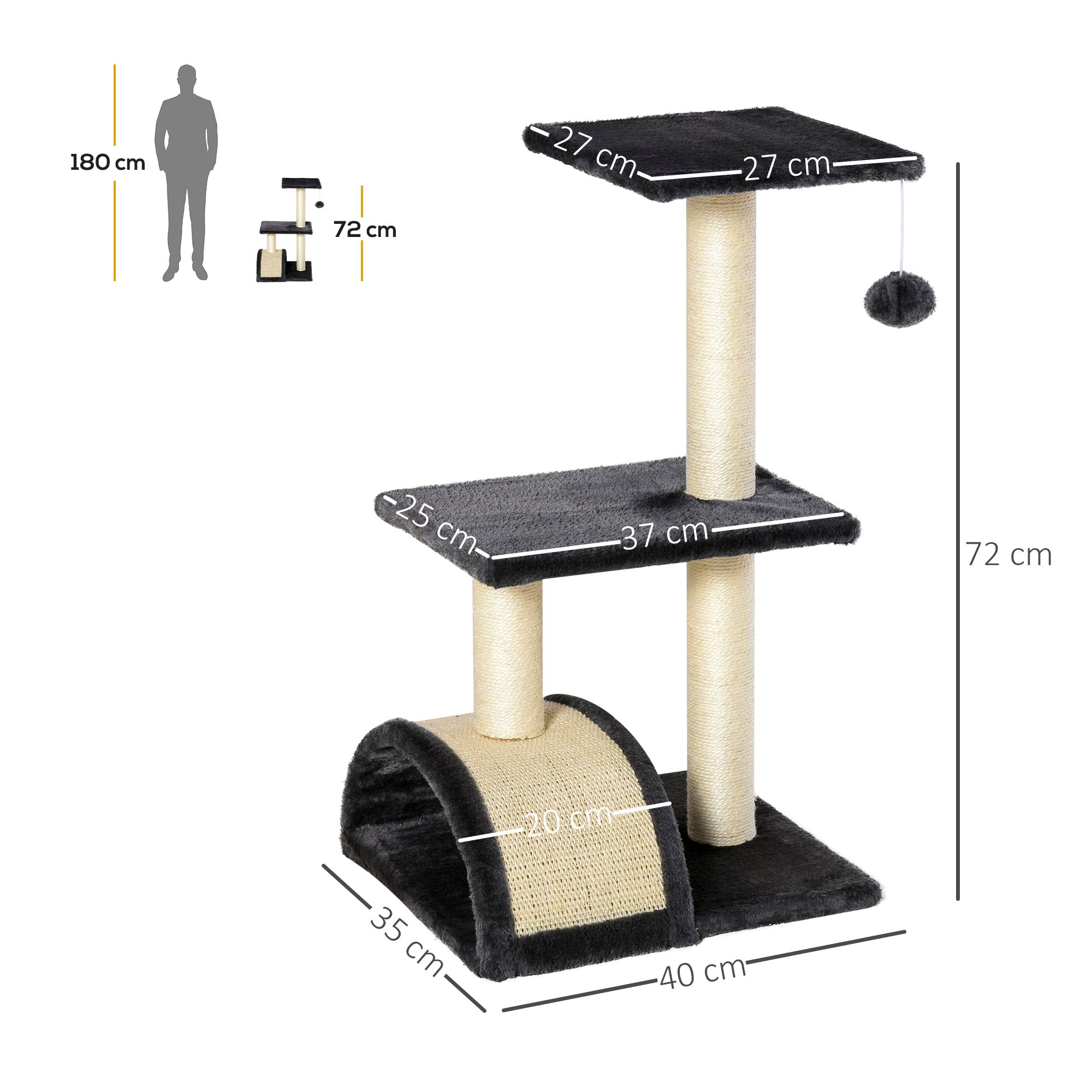 Klösträd 72 cm med utsiktsplats och klösbräda – Grå