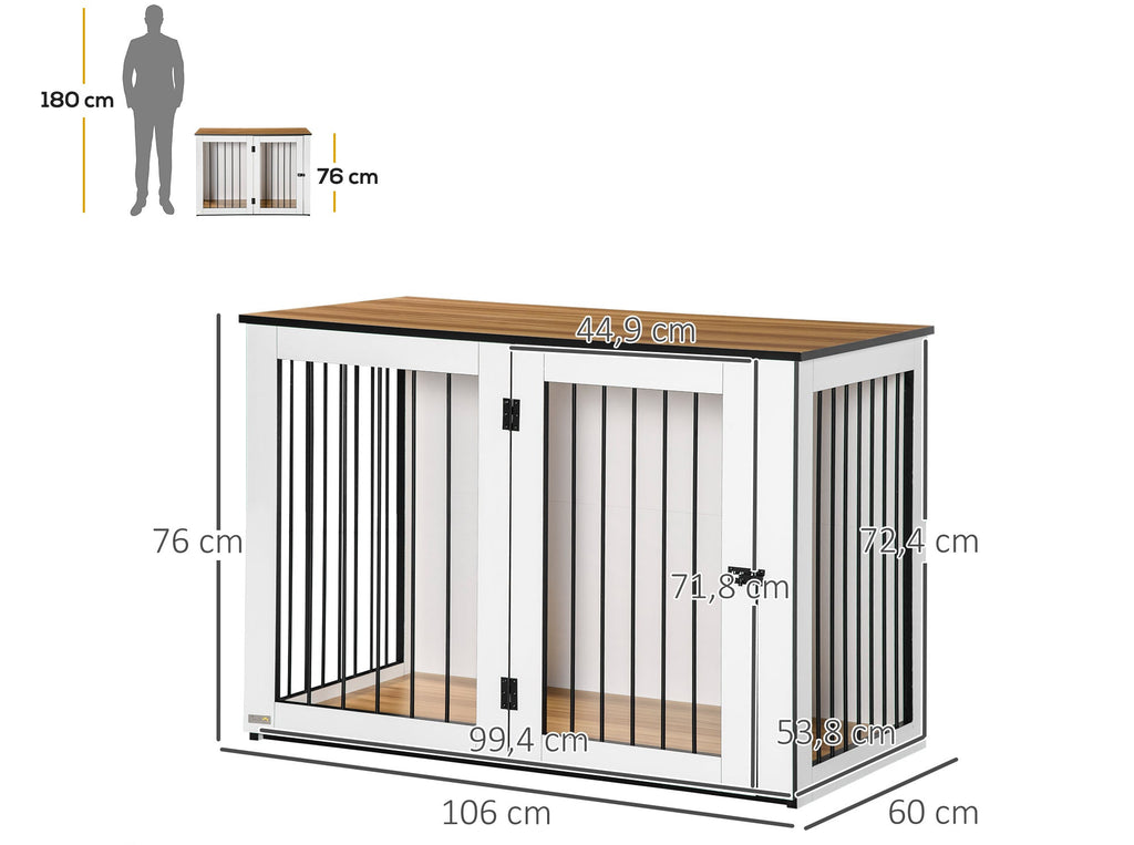 PawHut Dekorativ Hundbur Möbel – Mörk Valnöt/Vit – 106 x 60 x 76 cm