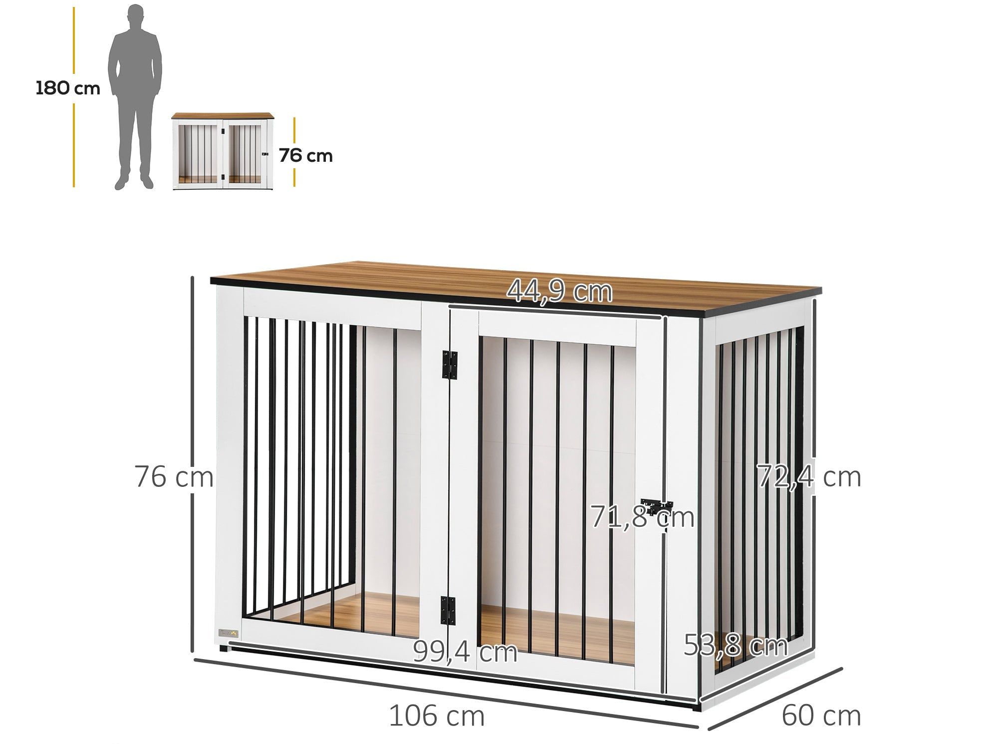 PawHut Dekorativ Hundbur Möbel – Mörk Valnöt/Vit – 106 x 60 x 76 cm
