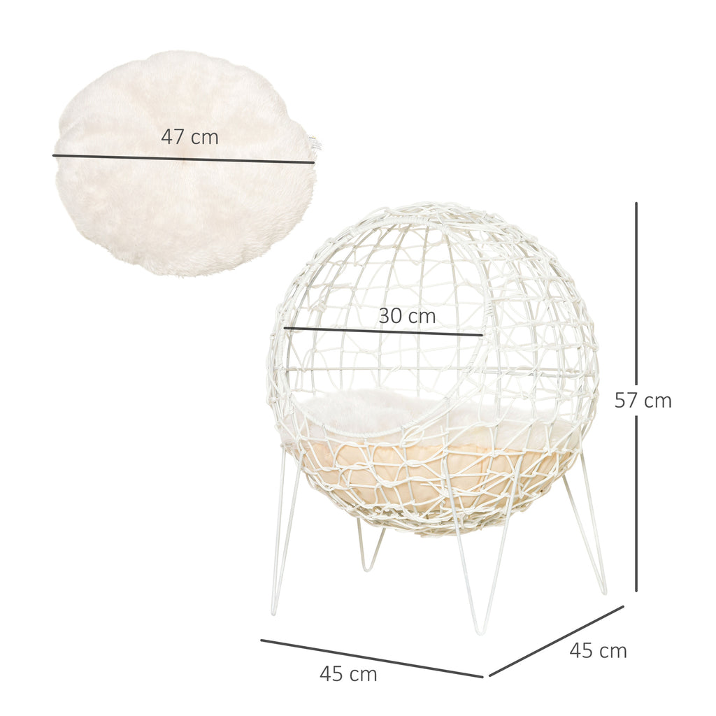 Flätad kattkorg i rottingstil med tvättbar dyna – Cremevit, 57 cm