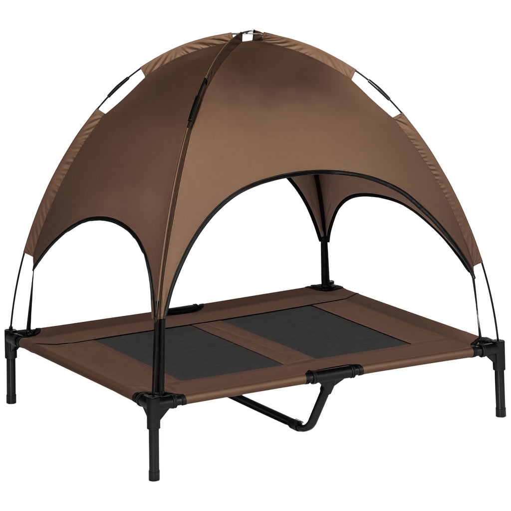 PawHut Upphöjd Hundbädd med Soltak – Kaffe/Svart – 92 x 76 cm