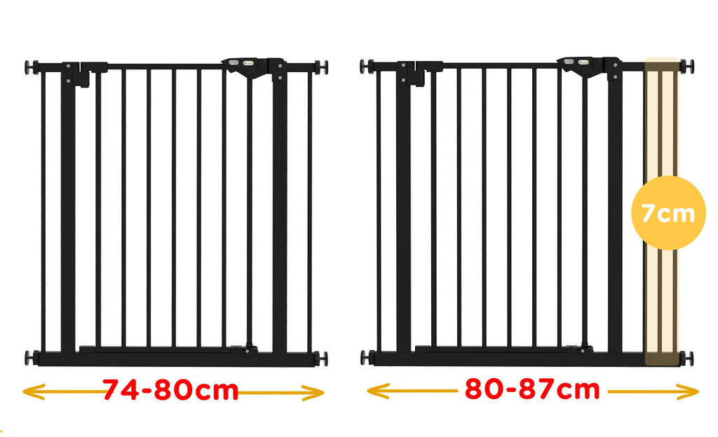 Säkerhetsgrind för Hundar och Husdjur, Justerbar 74-87 cm, Svart Metall