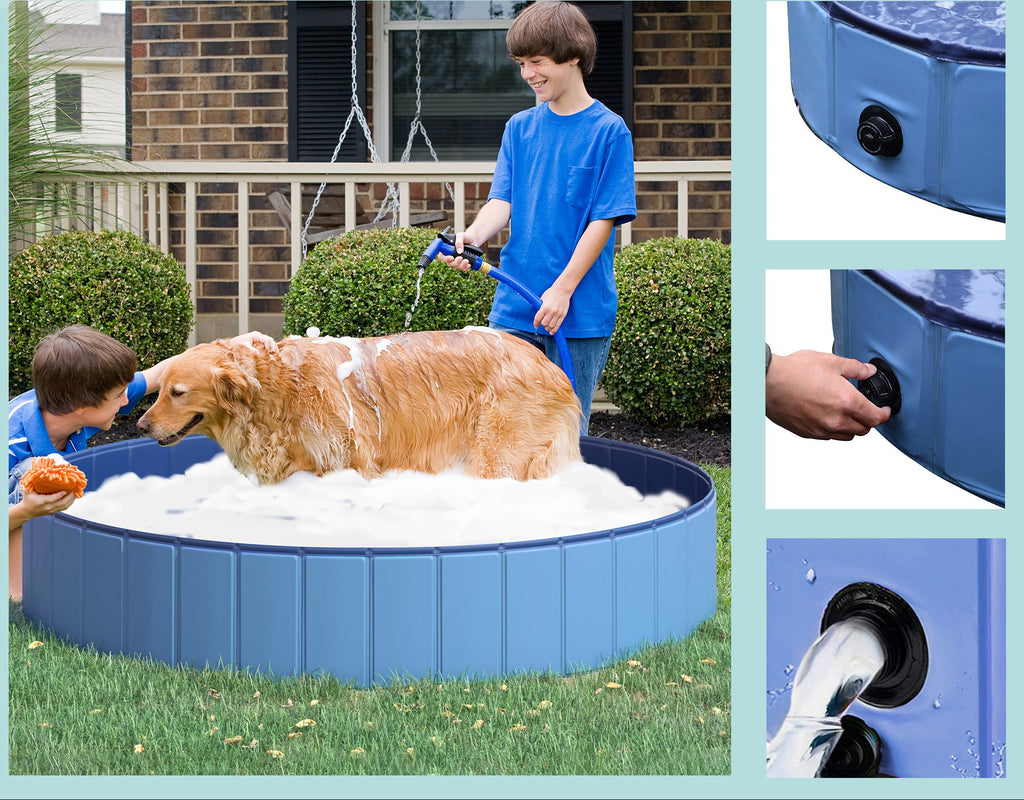 PawHut Hopfällbar Hundpool – Svalkande Badkar för Husdjur – Blå – Ø120 x 30 cm