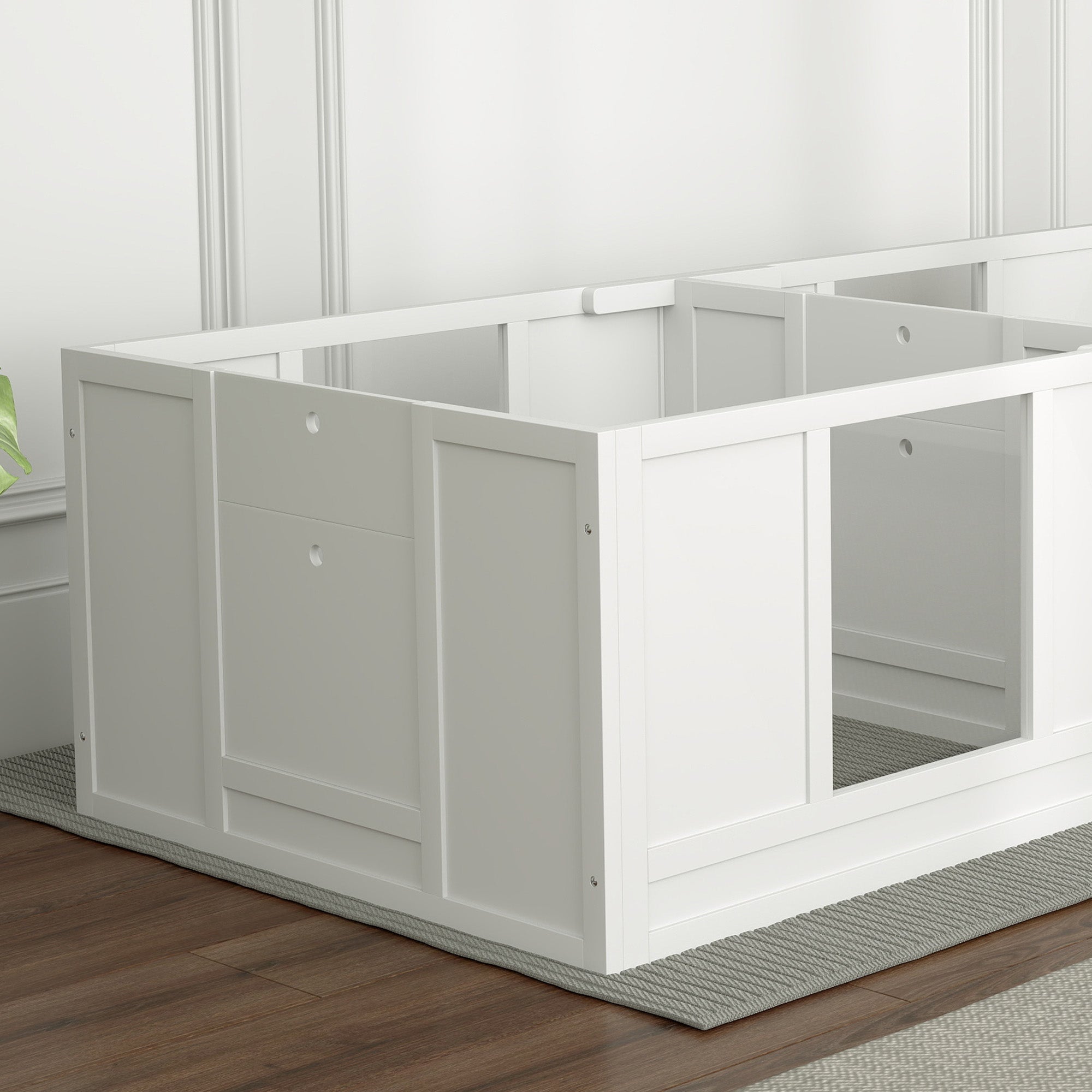 Valplåda & Valphage i Trä – 2-rumslösning med Akrylglas (Vit)