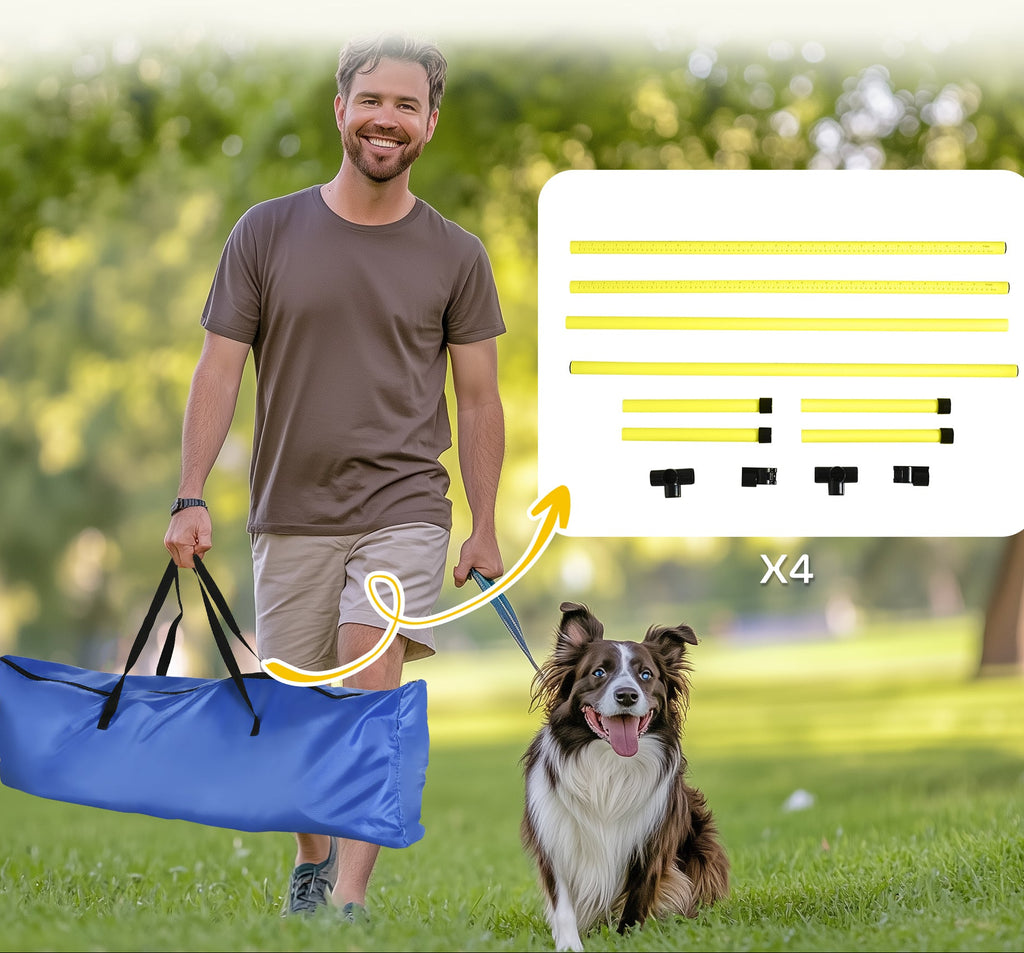 PawHut Agility-set för Hundar, Hinderbana med Hopphinder och Slalom, inkl. Bärväska, Gul