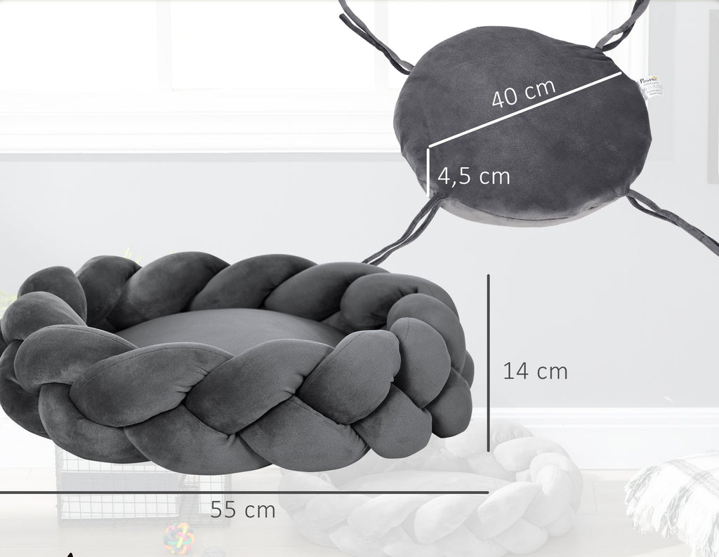 Flätad djursäng med mjuk innerkudde – Grå, 55 cm