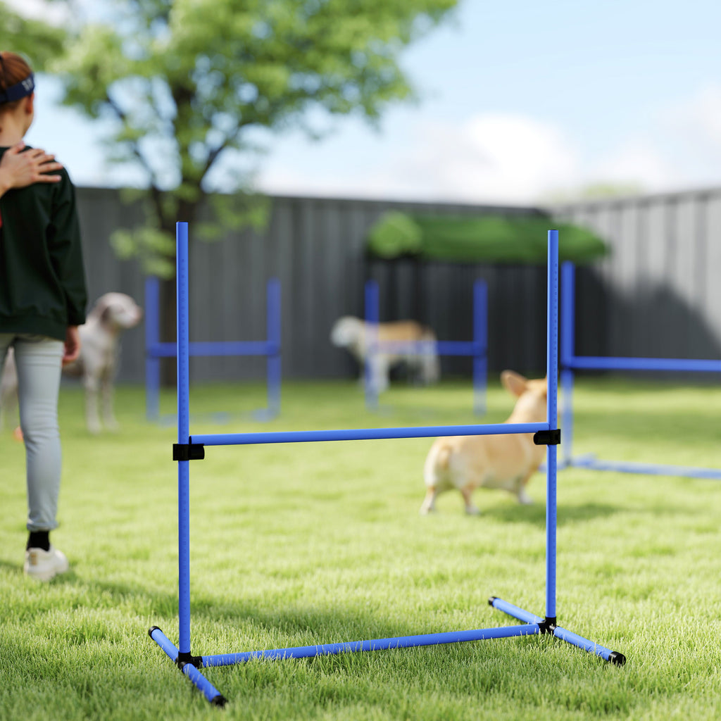 PawHut Agility-set för Hundar – 4 Hinder med Justerbar Höjd – Blå – Inkl. Bärväska