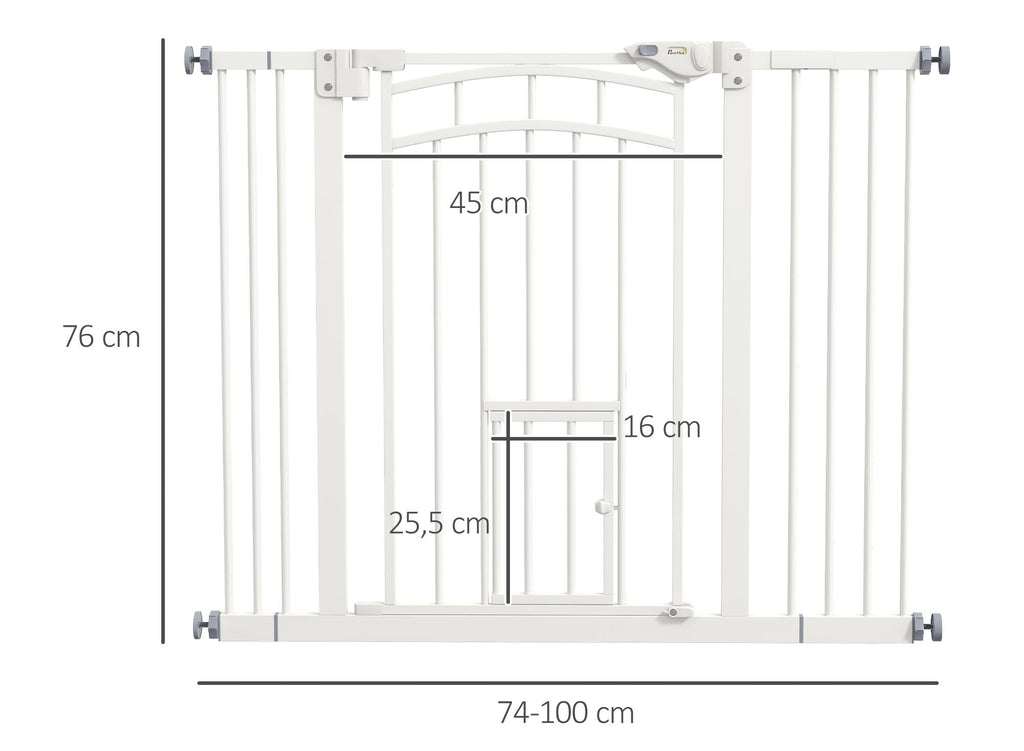 Säkerhetsgrind för Hundar, Självstängande och Justerbar 74-100 cm, Vit