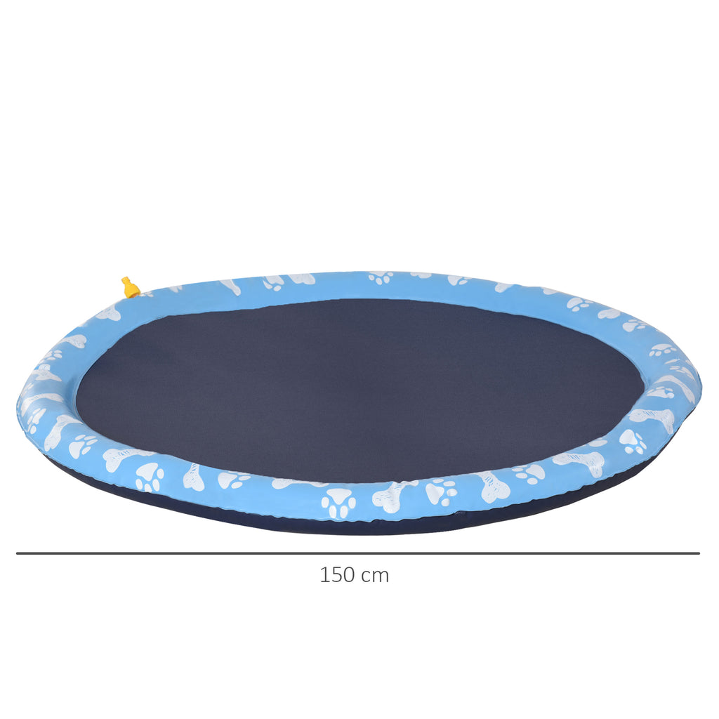 PawHut Hundpool med Vattenspridare – Uppblåsbar & Halkfri – Blå – Ø150 cm