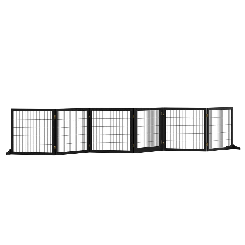 PawHut Extra Långt Hundstaket i Massiv Furu – 6 Paneler – Svart – 432 cm
