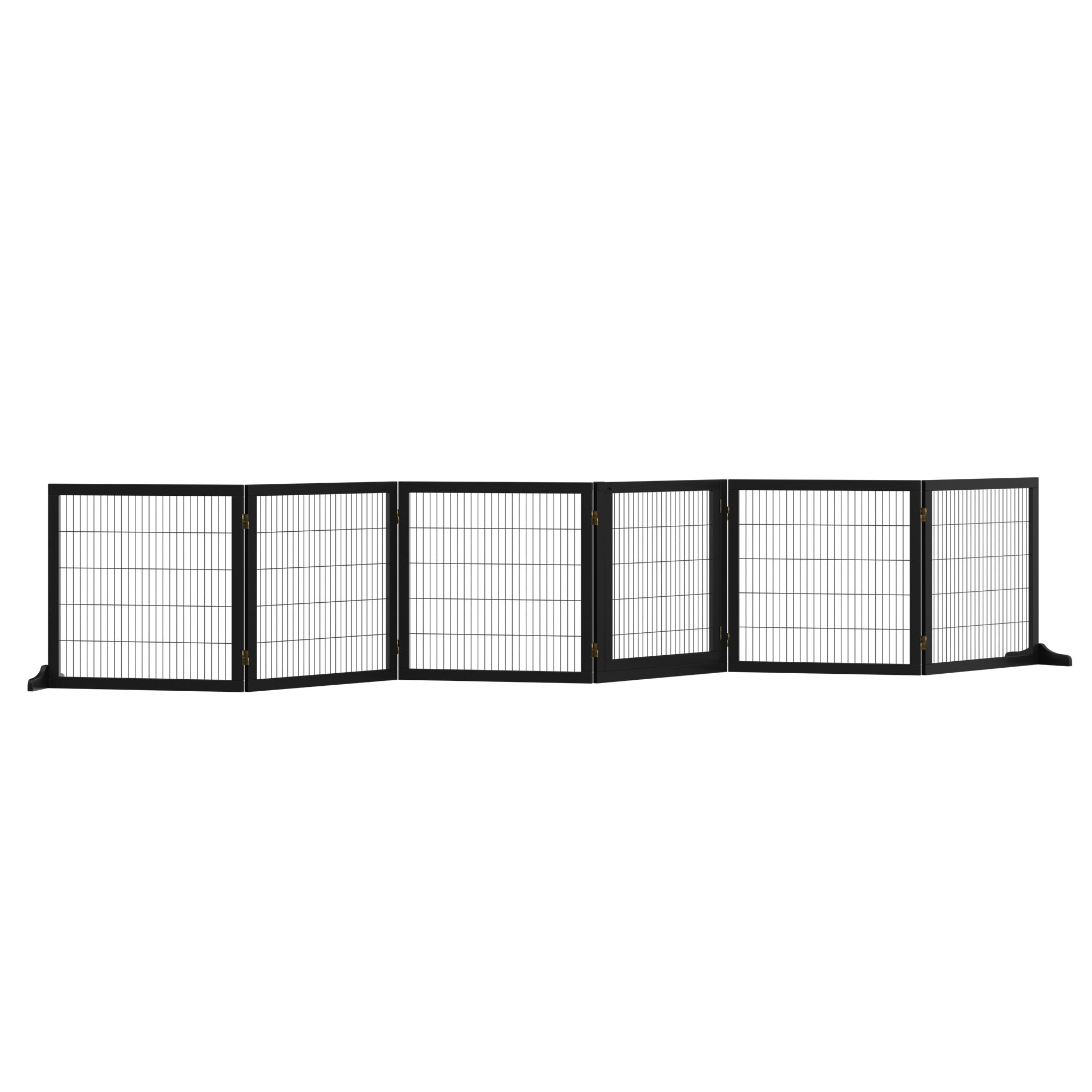 PawHut Extra Långt Hundstaket i Massiv Furu – 6 Paneler – Svart – 432 cm