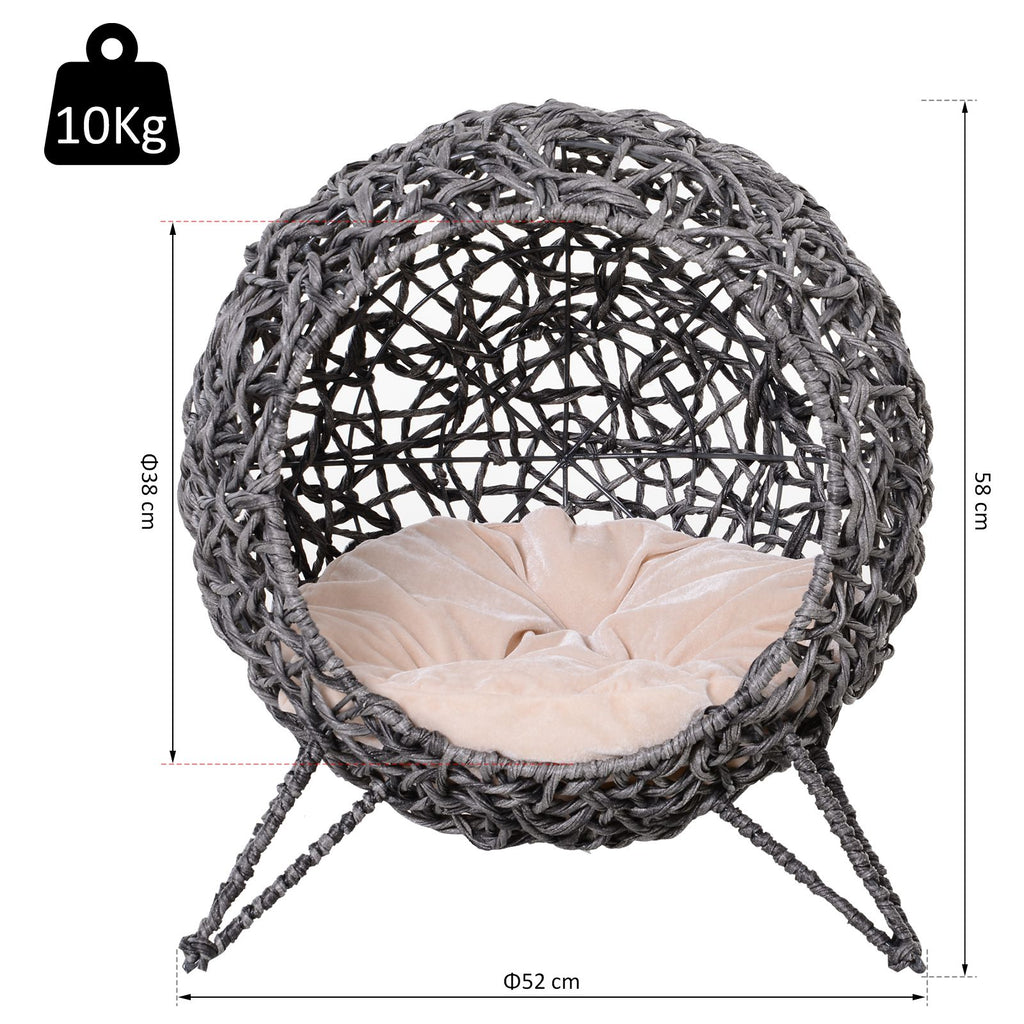 Modern kattgrotta i rottingstil med dyna – Silvergrå, 58 cm