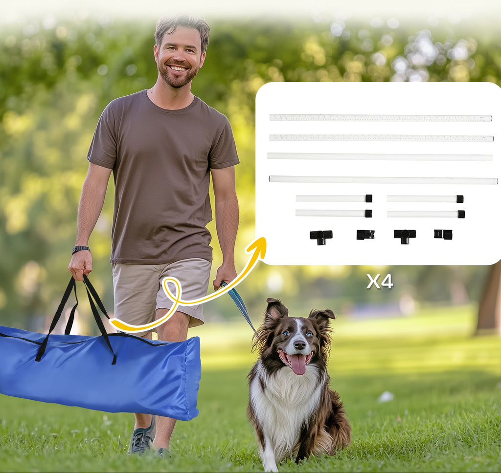 PawHut Agility-set för Hundar – 4 Hinder med Justerbar Höjd – Vit – Inkl. Bärväska