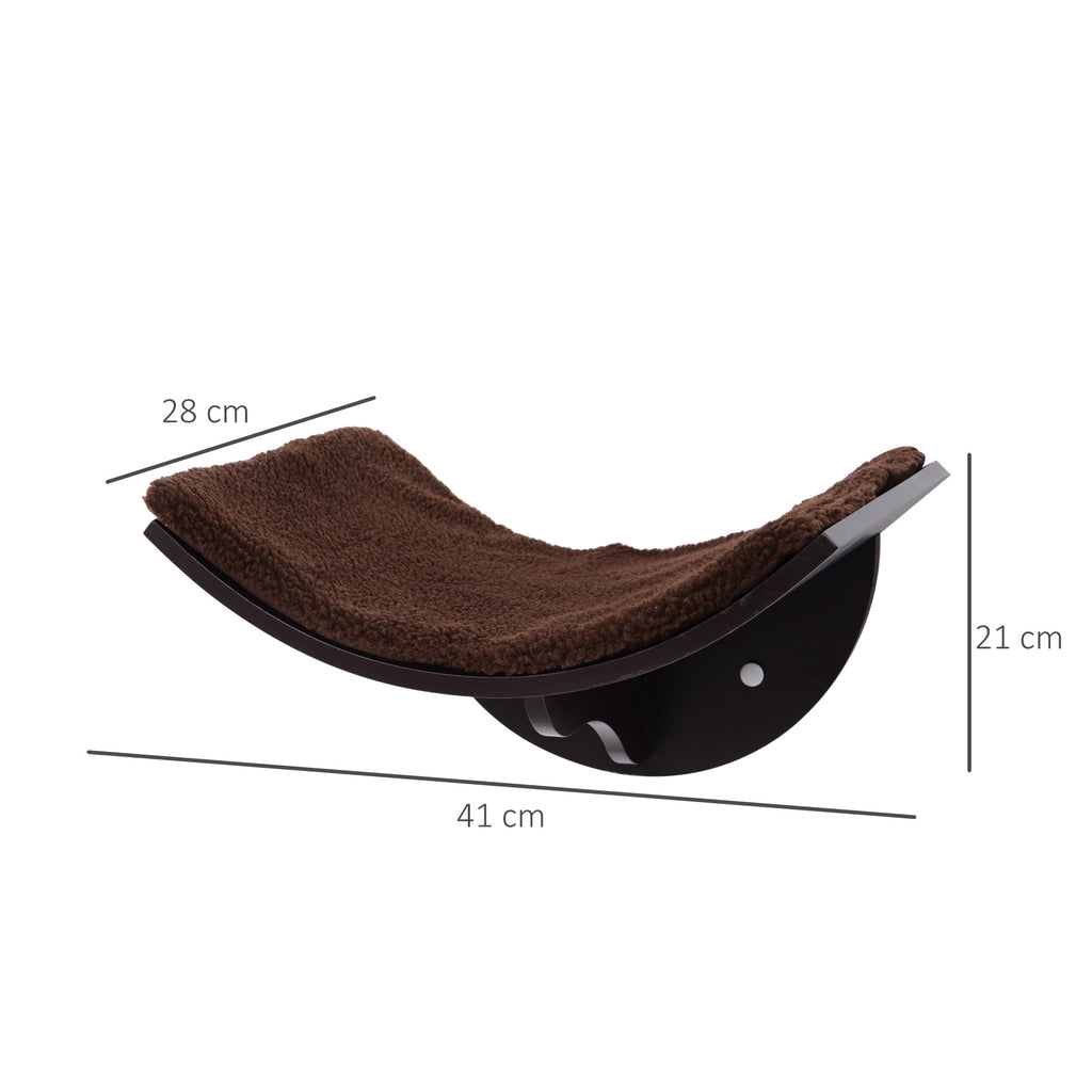 Väggmonterad kattbädd med mjuk fleece – Brun, 41 cm