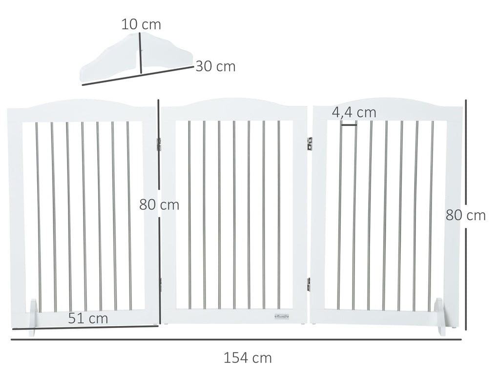 PawHut Fällbart Hundstaket med 3 Paneler – Vit – 154 x 30 x 80 cm