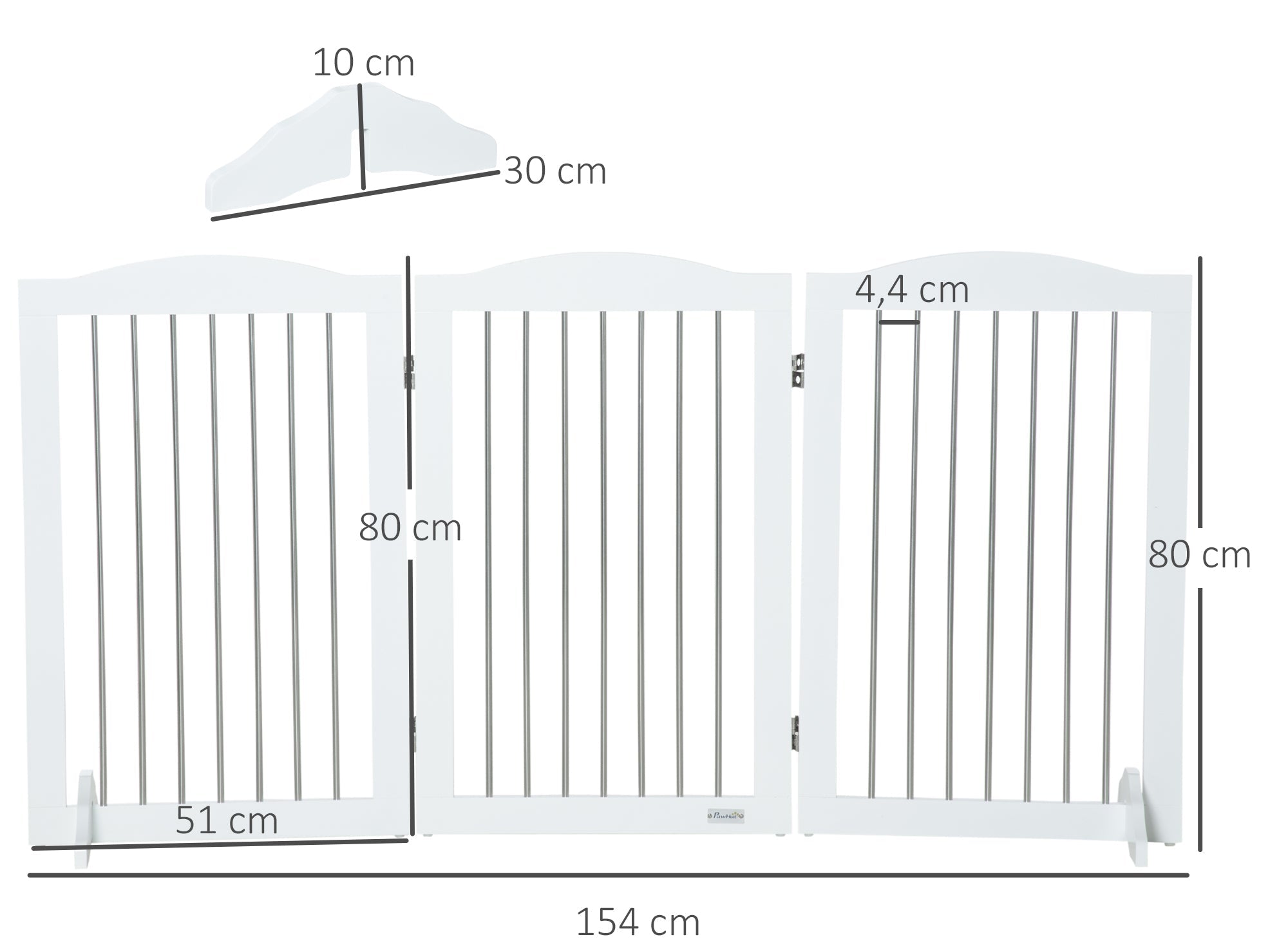 PawHut Fällbart Hundstaket med 3 Paneler – Vit – 154 x 30 x 80 cm