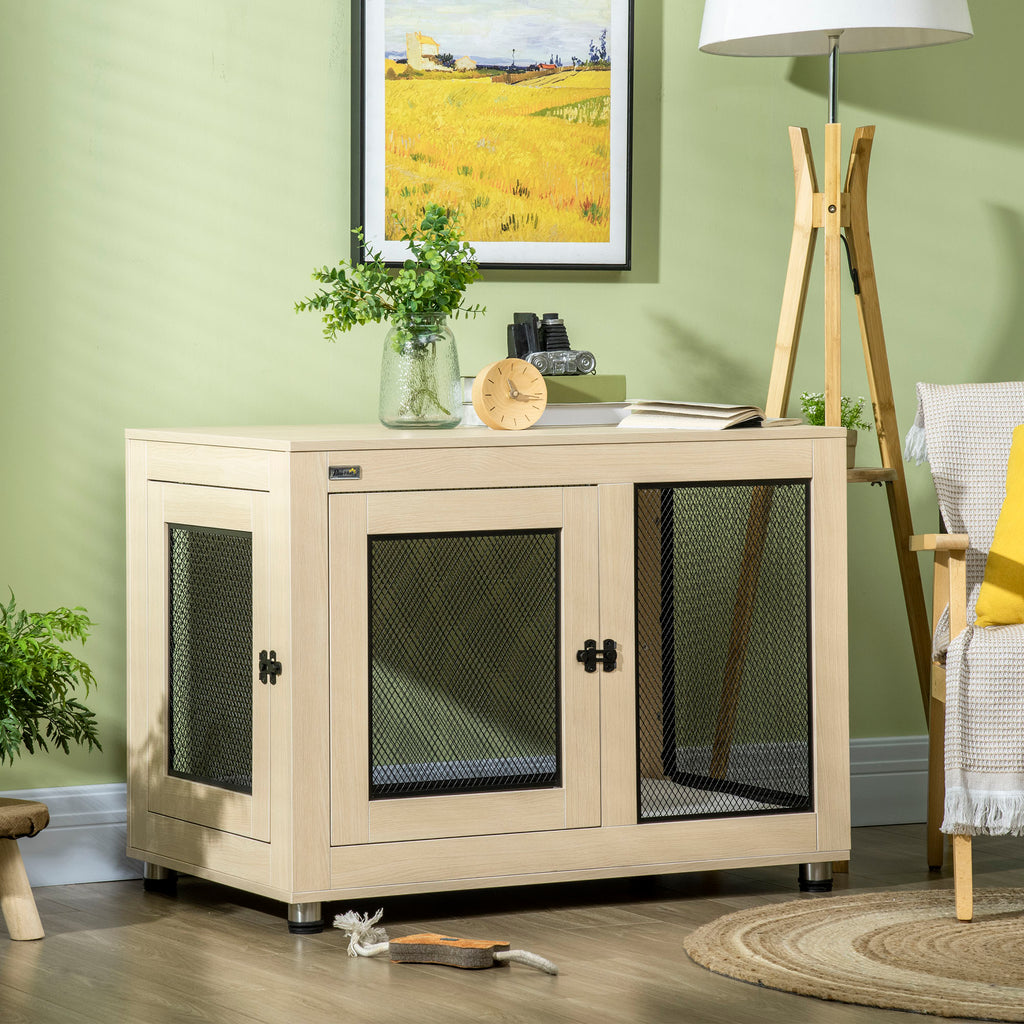 PawHut Dekorativ Hundbur Möbel med Vattenavvisande Dyna – Ek/Svart – 94 x 60 x 71,5 cm
