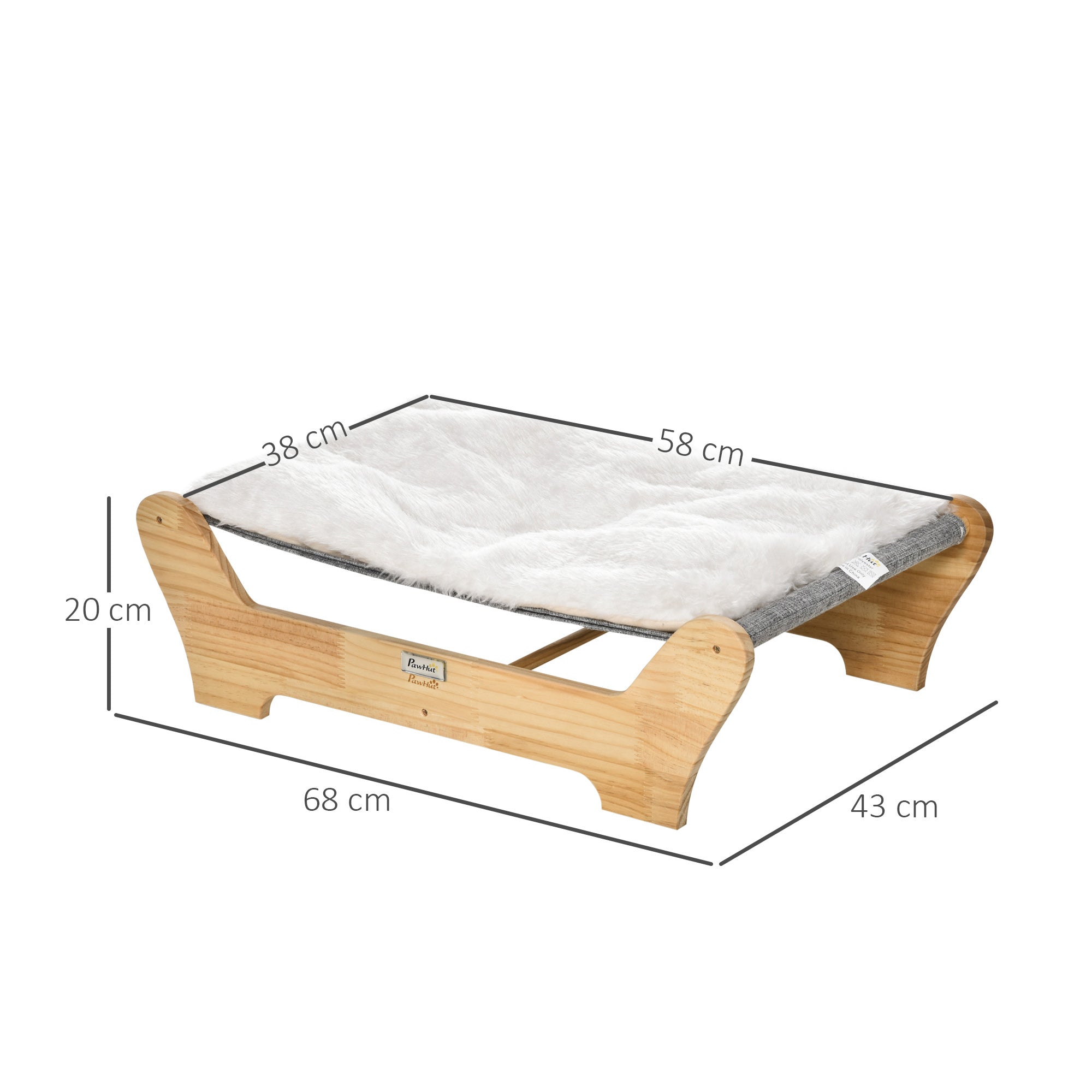 Kattbädd med ram i furu och mjuk dyna – Natur/Ljusgrå, 68 cm