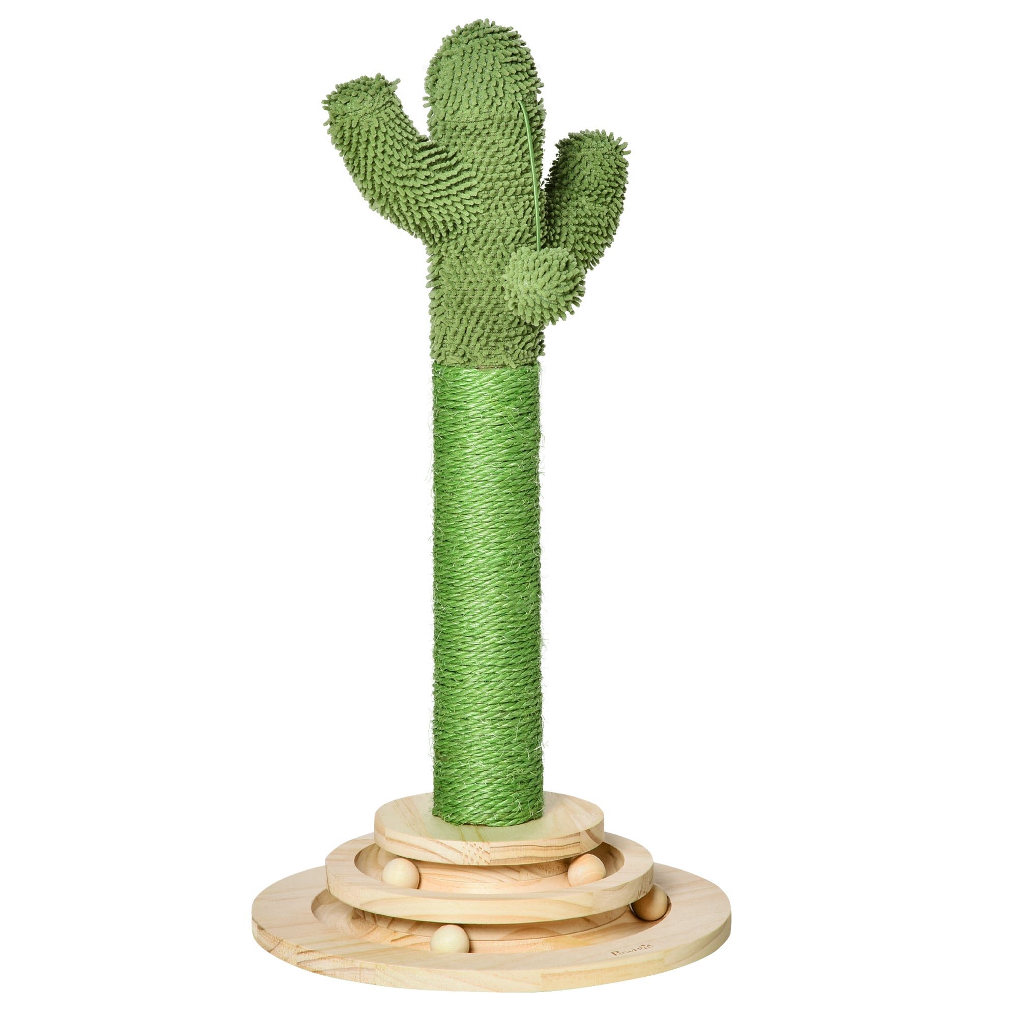 Kaktusformat klösträd med leksaker – Grön/Natur, 60 cm