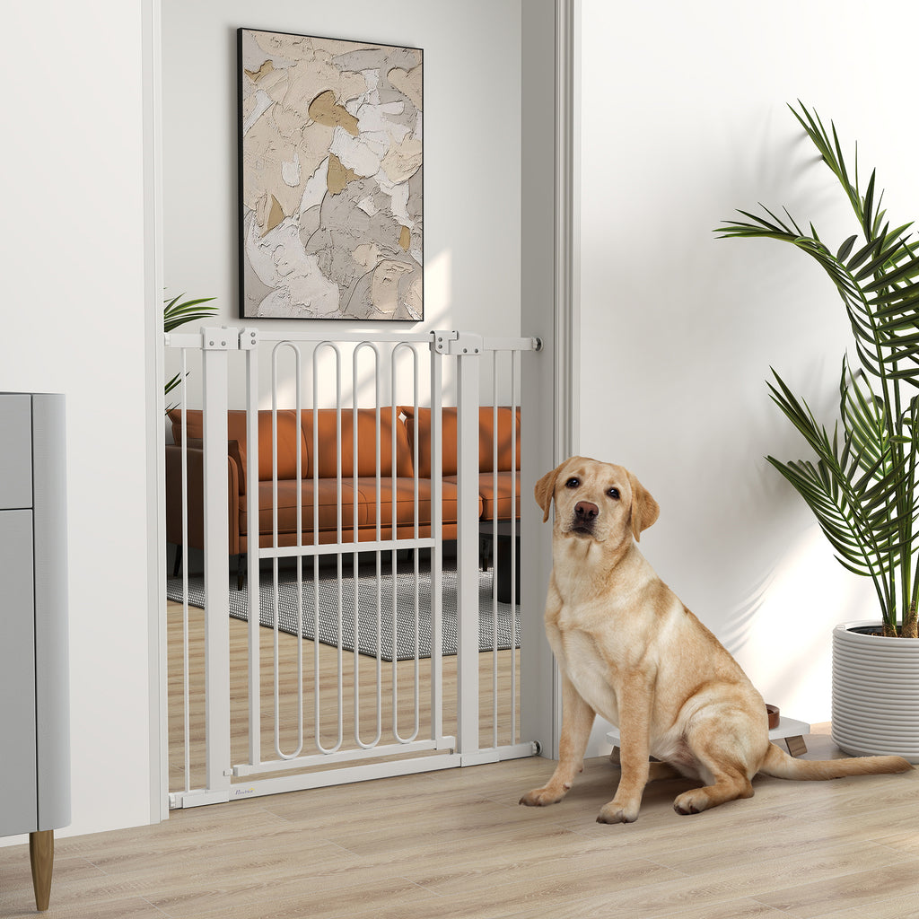 Extra Hög Hundgrind – Justerbar 76–104 cm (Vit, Utan Borrning)