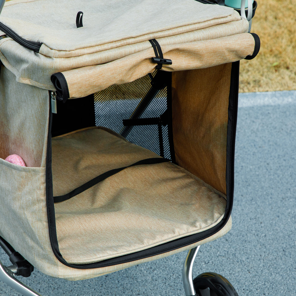 Lätt och Ihopfällbar Hundvagn – Aluminiumchassi (Khaki, Max 10 kg)