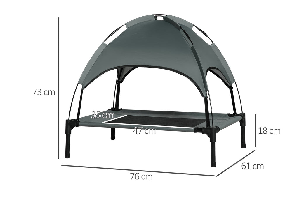 PawHut Upphöjd Hundbädd med Soltak – Grå/Svart – 76 x 61 cm
