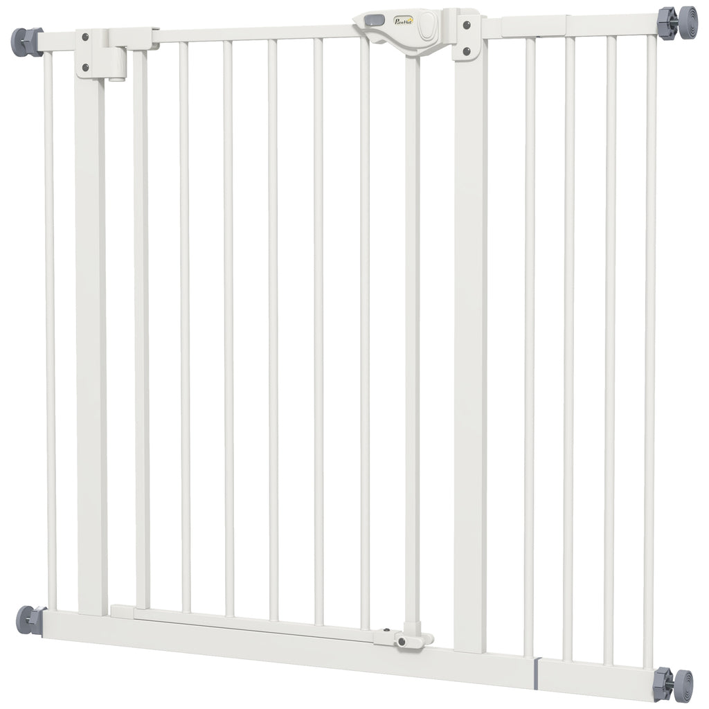 Säkerhetsgrind för Hundar och Husdjur, Justerbar 74-94 cm, Vit Metall
