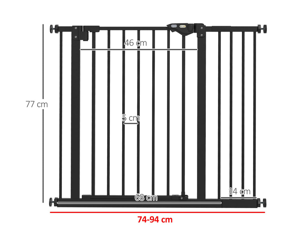 Säkerhetsgrind för Hundar och Husdjur, Justerbar 74-94 cm, Svart Metall