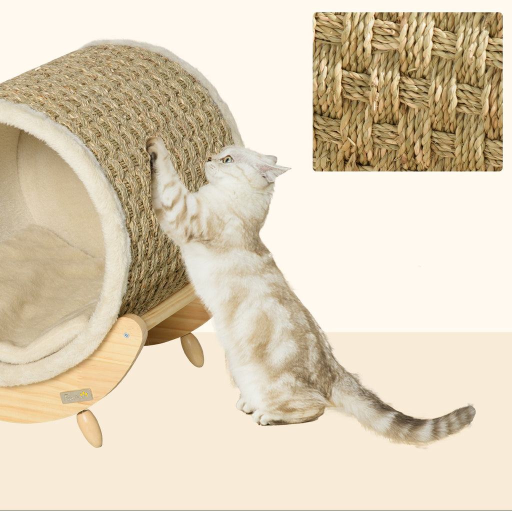 Kattgrotta med klösyta och dyna – Natur/Beige, 43 cm