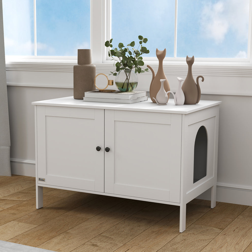 Kattlådeskåp med dörr och skiljevägg – Vitt, 80 x 51 x 54