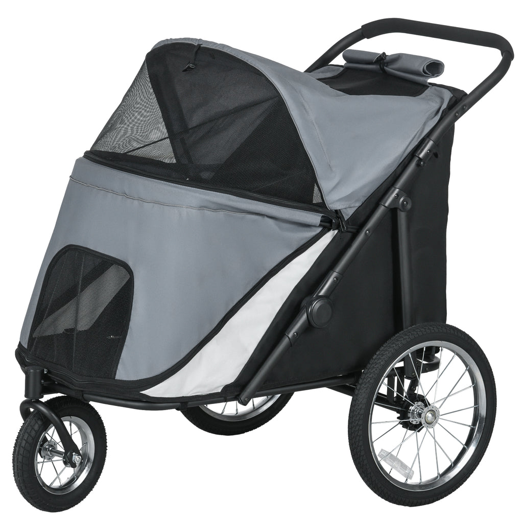 Rymlig Hundvagn och Buggy, Hopfällbar med Gummidäck, Grå/Svart, upp till 30 kg
