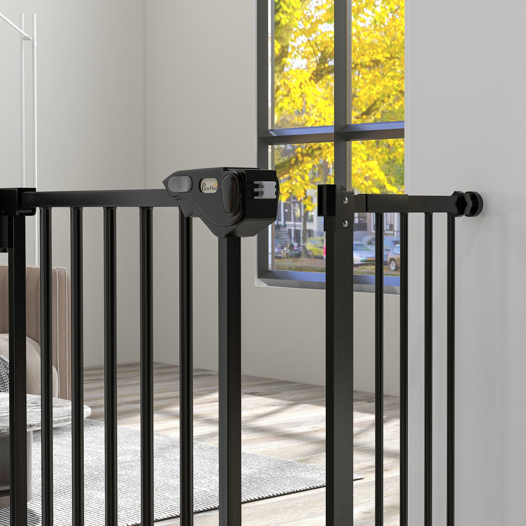 Säkerhetsgrind för Hundar och Husdjur, Justerbar 74-94 cm, Svart Metall