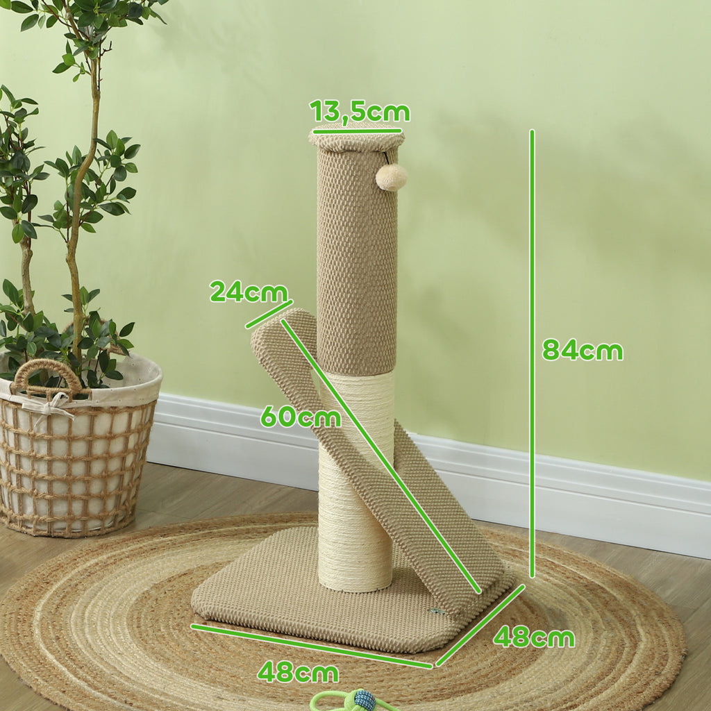 Robust klöspelare med lekboll och klösbräda – Ljusbrun, 84 cm