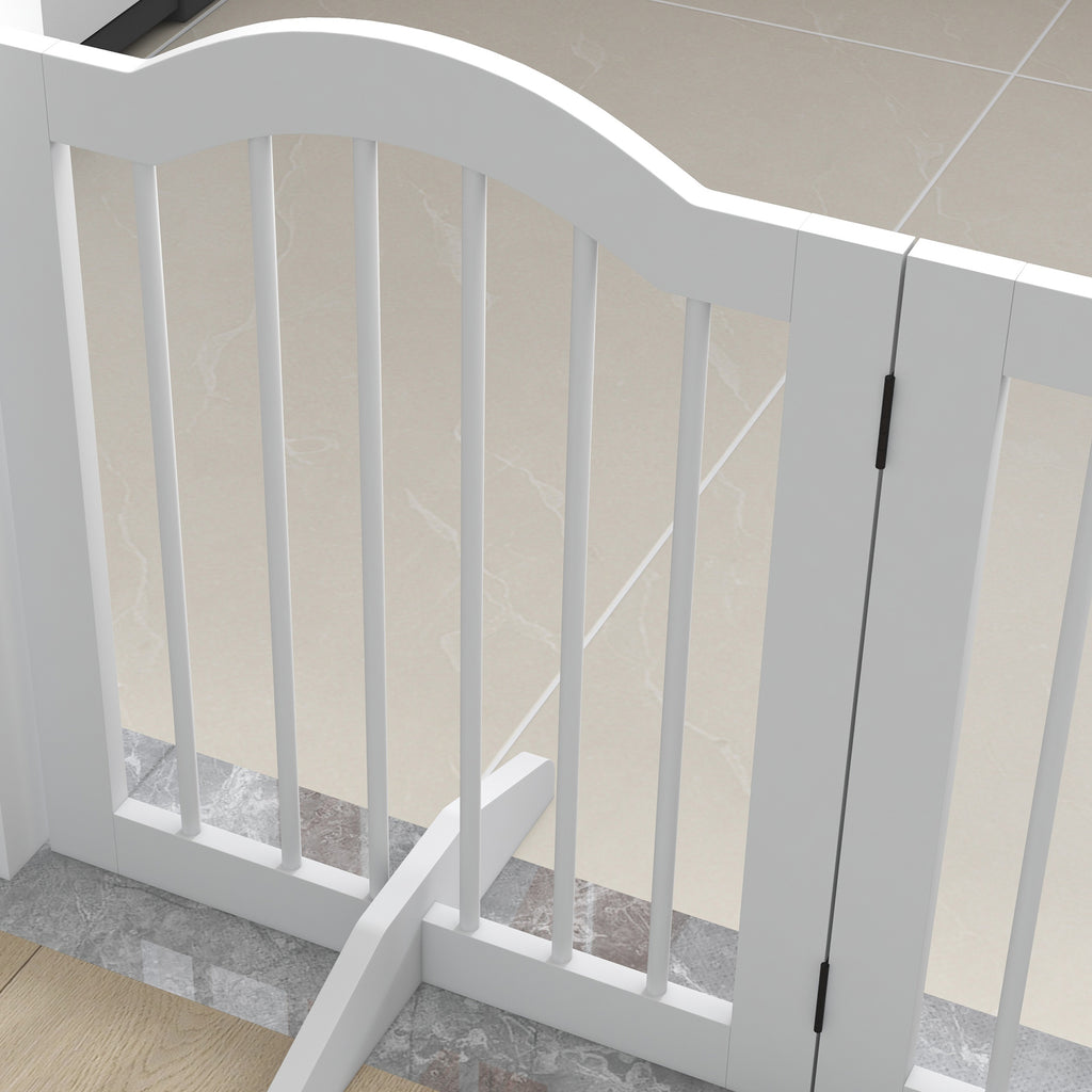 Fristående Hundgrind i Trä – 4 Paneler & Stödfötter (Vit, 203 cm)