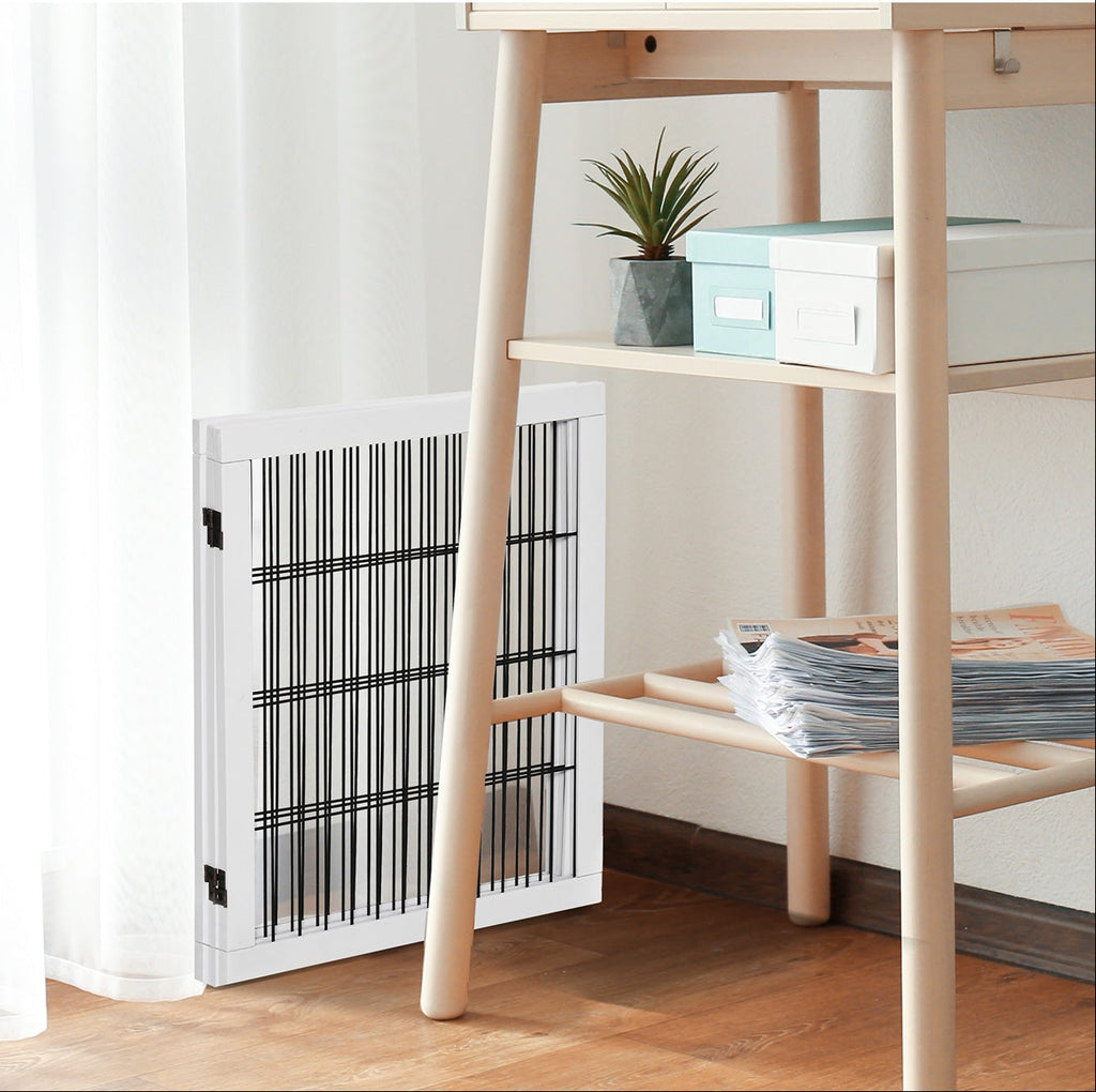 PawHut Justerbart Hundstaket i Massiv Furu med Stödfötter – Vit – 185 x 36 x 71 cm