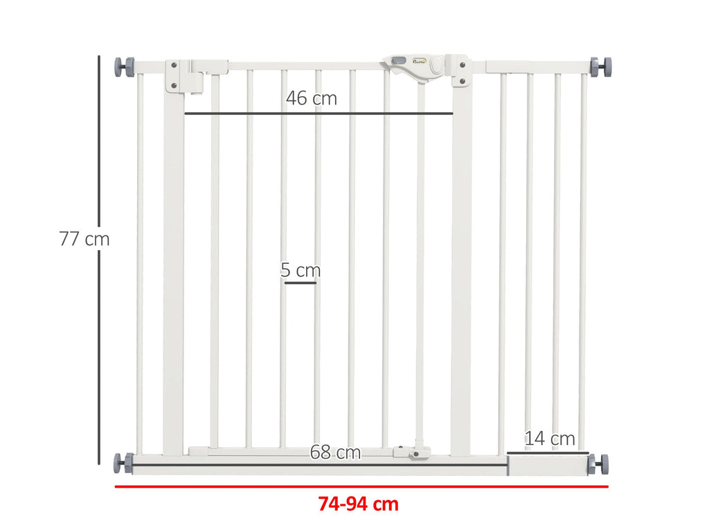 Säkerhetsgrind för Hundar och Husdjur, Justerbar 74-94 cm, Vit Metall