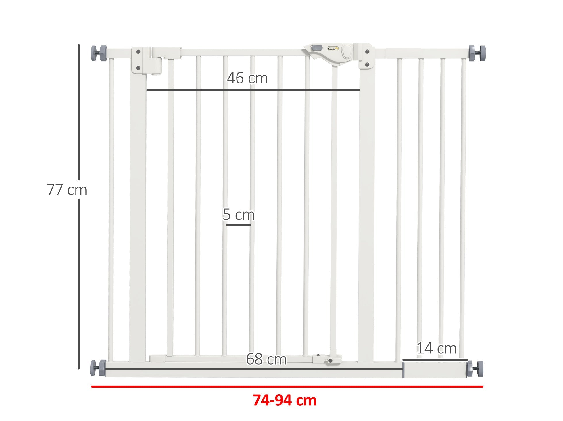 Säkerhetsgrind för Hundar och Husdjur, Justerbar 74-94 cm, Vit Metall