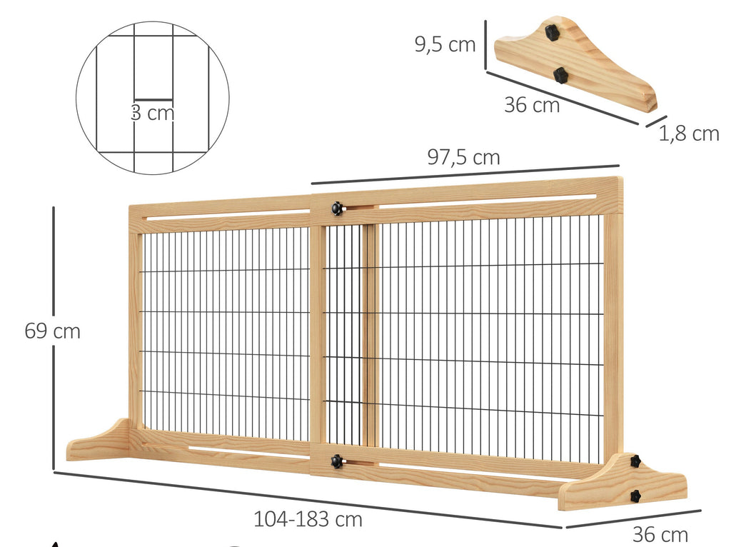 PawHut Justerbar Hundgrind i Trä – Utdragbar – Natur/Svart – 104–183 cm