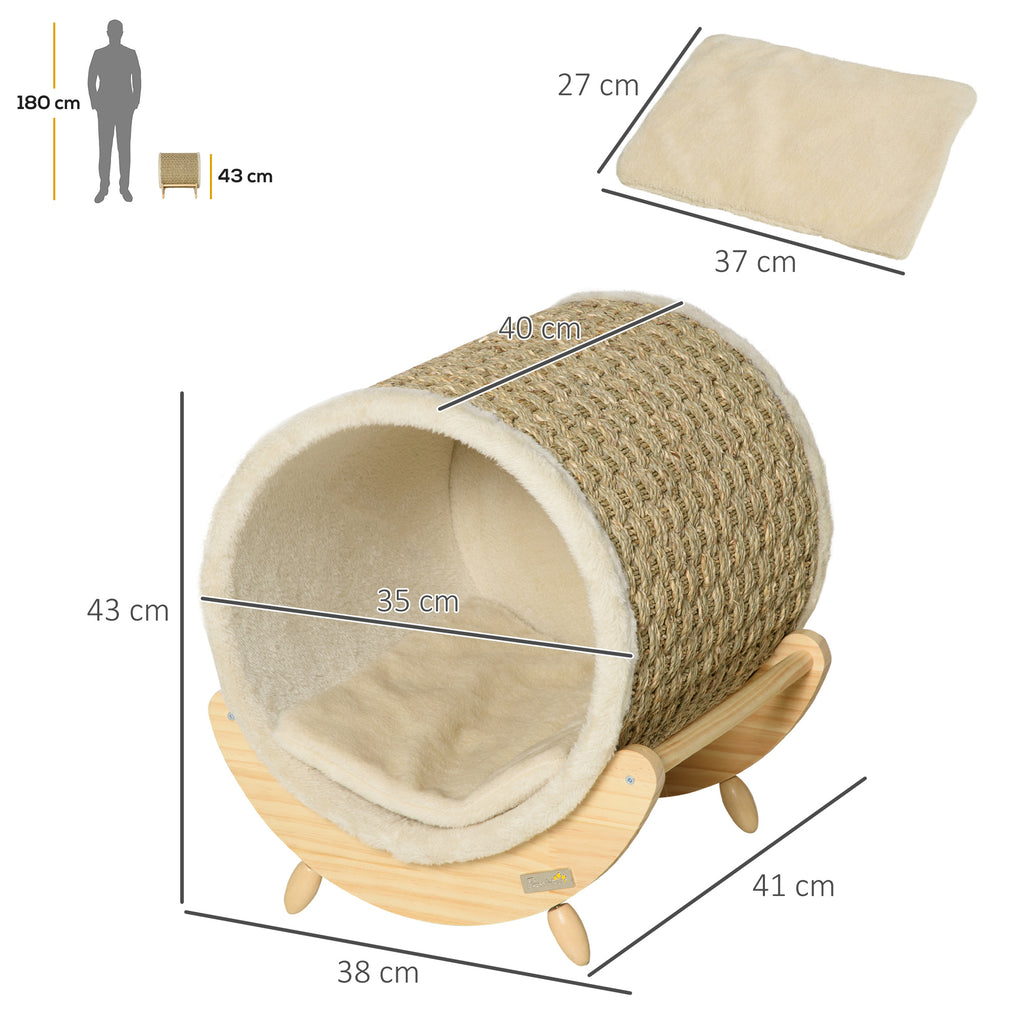 Kattgrotta med klösyta och dyna – Natur/Beige, 43 cm